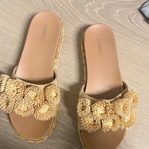 Express Women's Beige Floral Slide Sandals